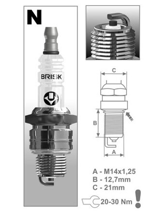 zapaľovacia sviečka N19C rad Super, BRISK - M231-048