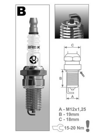 zapaľovacia sviečka BBR12C rad Super, BRISK M231-011