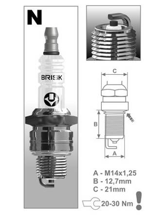 zapaľovacia sviečka N11S rad Silver Racing, BRISK M231-062